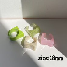 Load image into Gallery viewer, HUANZHI 2021 New Transparent Resin Acrylic Rhinestone Colourful Geometric Square Round Rings Set for Women Jewelry Party Gifts
