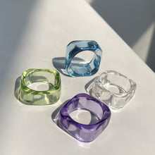Load image into Gallery viewer, HUANZHI 2021 New Transparent Resin Acrylic Rhinestone Colourful Geometric Square Round Rings Set for Women Jewelry Party Gifts
