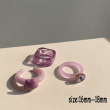 Load image into Gallery viewer, HUANZHI 2021 New Transparent Resin Acrylic Rhinestone Colourful Geometric Square Round Rings Set for Women Jewelry Party Gifts
