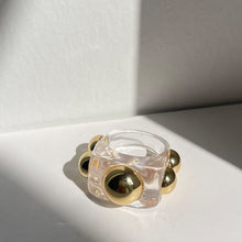 Load image into Gallery viewer, HUANGZHI 2021 New Golden Bead Transparent Resin Acrylic Square Rings For Women Friends Couple Jewelry Trendy Travel
