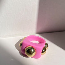 Load image into Gallery viewer, HUANGZHI 2021 New Golden Bead Transparent Resin Acrylic Square Rings For Women Friends Couple Jewelry Trendy Travel
