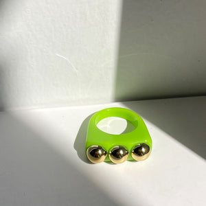 HUANGZHI 2021 New Golden Bead Transparent Resin Acrylic Square Rings For Women Friends Couple Jewelry Trendy Travel