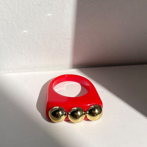 HUANGZHI 2021 New Golden Bead Transparent Resin Acrylic Square Rings For Women Friends Couple Jewelry Trendy Travel