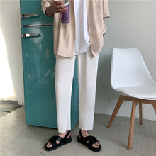 Load image into Gallery viewer, Pleated Straight Pants Men&#39;s Fashion Elastic Waist Casual Pants Men Streetwear Loose Ice Silk Trousers Mens Wide Leg Pants
