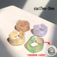 Load image into Gallery viewer, HUANZHI 2021 New Transparent Resin Acrylic Rhinestone Colourful Geometric Square Round Rings Set for Women Jewelry Party Gifts
