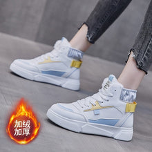 Load image into Gallery viewer, High Top Sneakers Women Round Toe Mix-ed Color Lace-up New Design Chunky Low Heel All-match Light Latest Women Leisure Shoes

