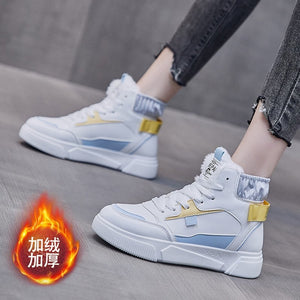 High Top Sneakers Women Round Toe Mix-ed Color Lace-up New Design Chunky Low Heel All-match Light Latest Women Leisure Shoes