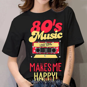 Customize Latest 80s Music makes me happy t-shirt boy girl Clothes Trend women's t-shirts round Neck Short-Sleeve trendy