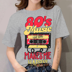 Customize Latest 80s Music makes me happy t-shirt boy girl Clothes Trend women's t-shirts round Neck Short-Sleeve trendy