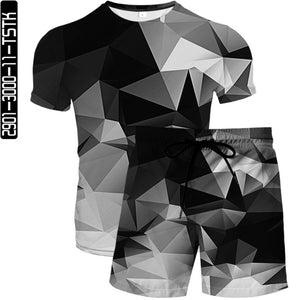2021 trend latest 3D printing two-piece fashion summer short-sleeved baseball T-shirt + beach shorts casual streetwear clothes